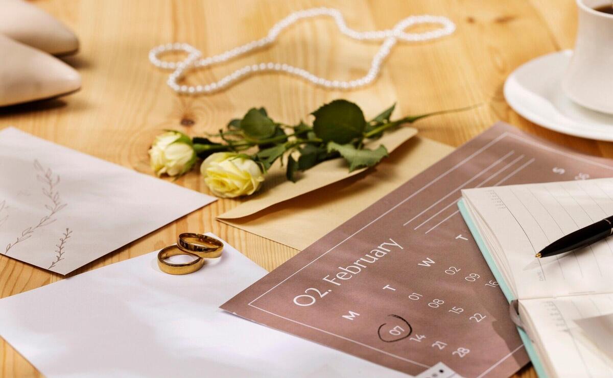 View of elegant and luxurious wedding stationery and planner resources