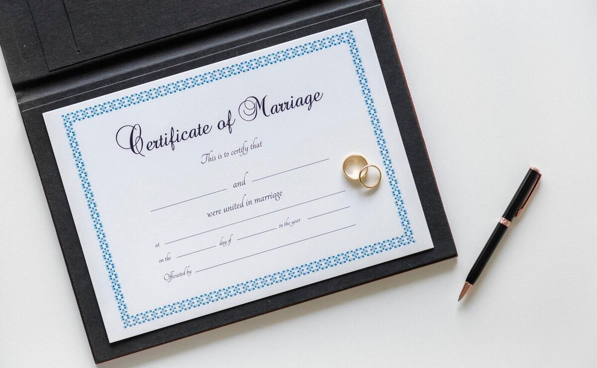 Certification of marriage application isolated on white