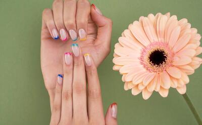 Close up beautiful manicure and flower